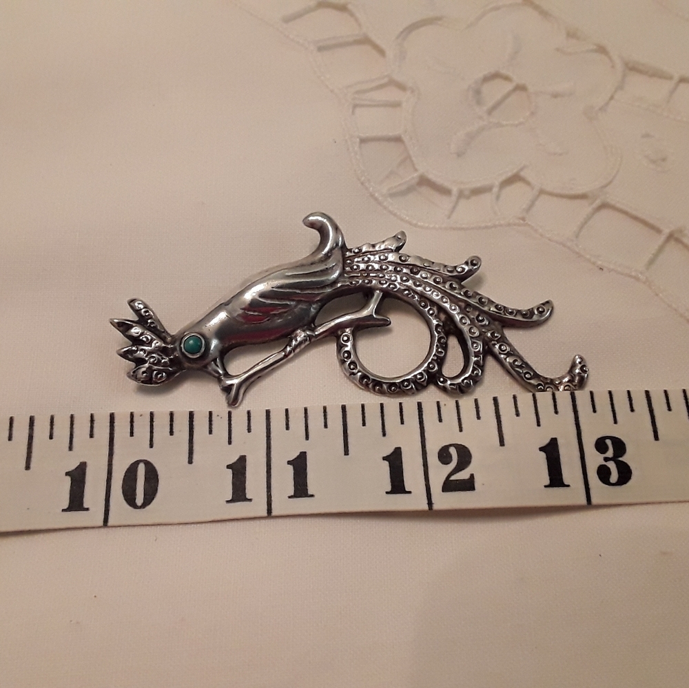 ANTIQUE 1940'S RARE STERLING SILVER PEACOCK PIN - Picture 15 of 16